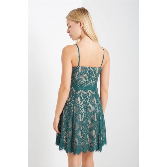 Hunter Green Lace Overlay Fit & Flare Dress - Picture 3 of 6